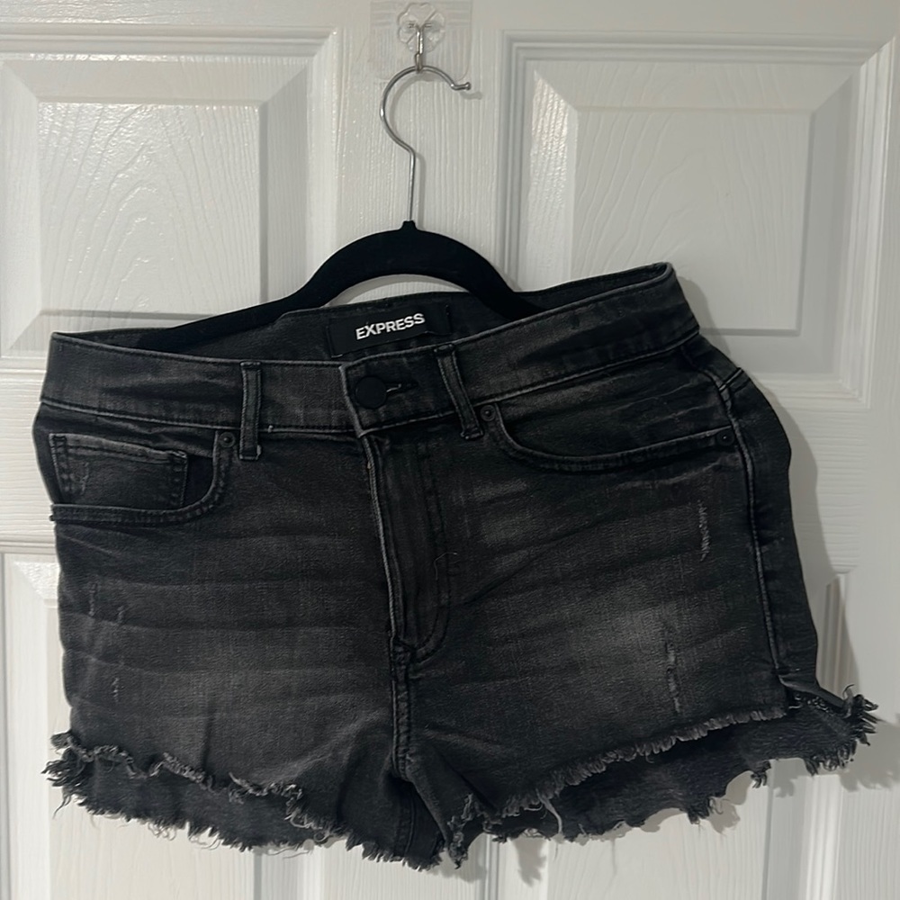 Express Black Denim Shortie High Rise Distressed Short